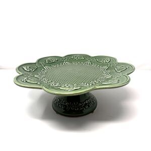 Rabbit Green Bordallo Pinheiro Pedestal Cake Stand 13” Easter Rare Find EUC